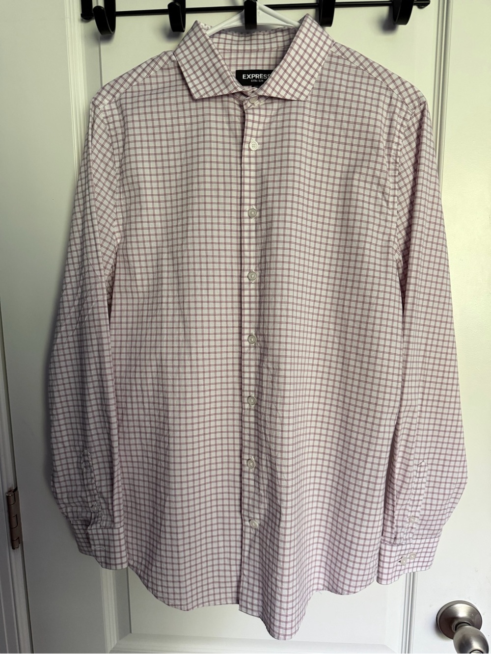 Express Extra Slim Fit White Purple Check Dress Shirt Size M 15-15.5